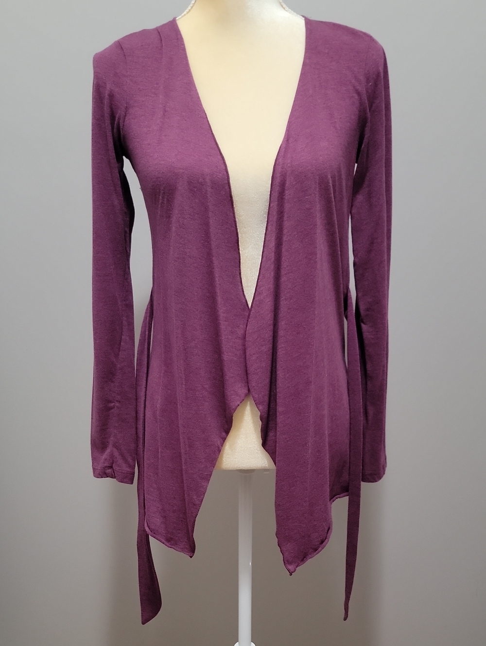 VTG 2011 Maurices Heathered Burgundy Lightweight Waterfall Cardigan S Tie Waist
